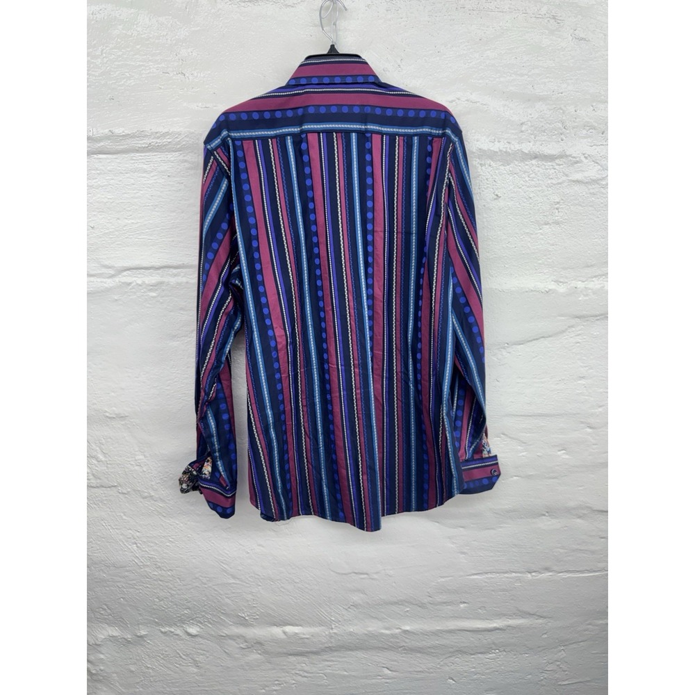 Robert Graham Mens Large Striped Long Sleeve Button Down Shirt Cotton Flip Cuffs - Picture 6 of 9